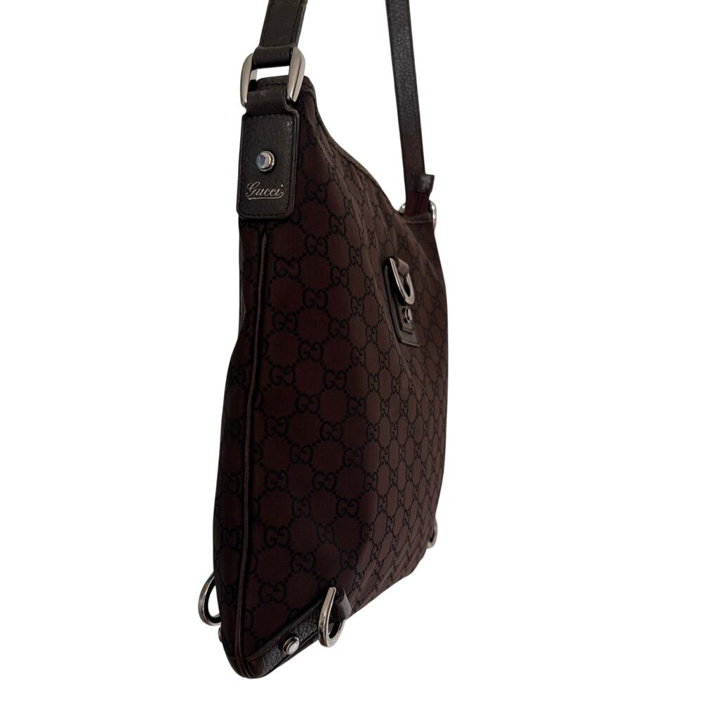 Vintage Gucci Abbey D-Ring Crossbody Hand Shoulder Bag Brown Silver Authentic - Picture 6 of 15